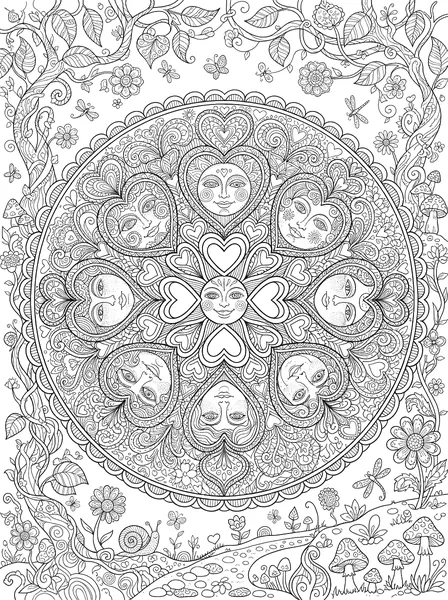 Faces and Hearts Mandala