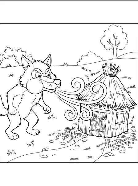 Wolf and the Straw House coloring page