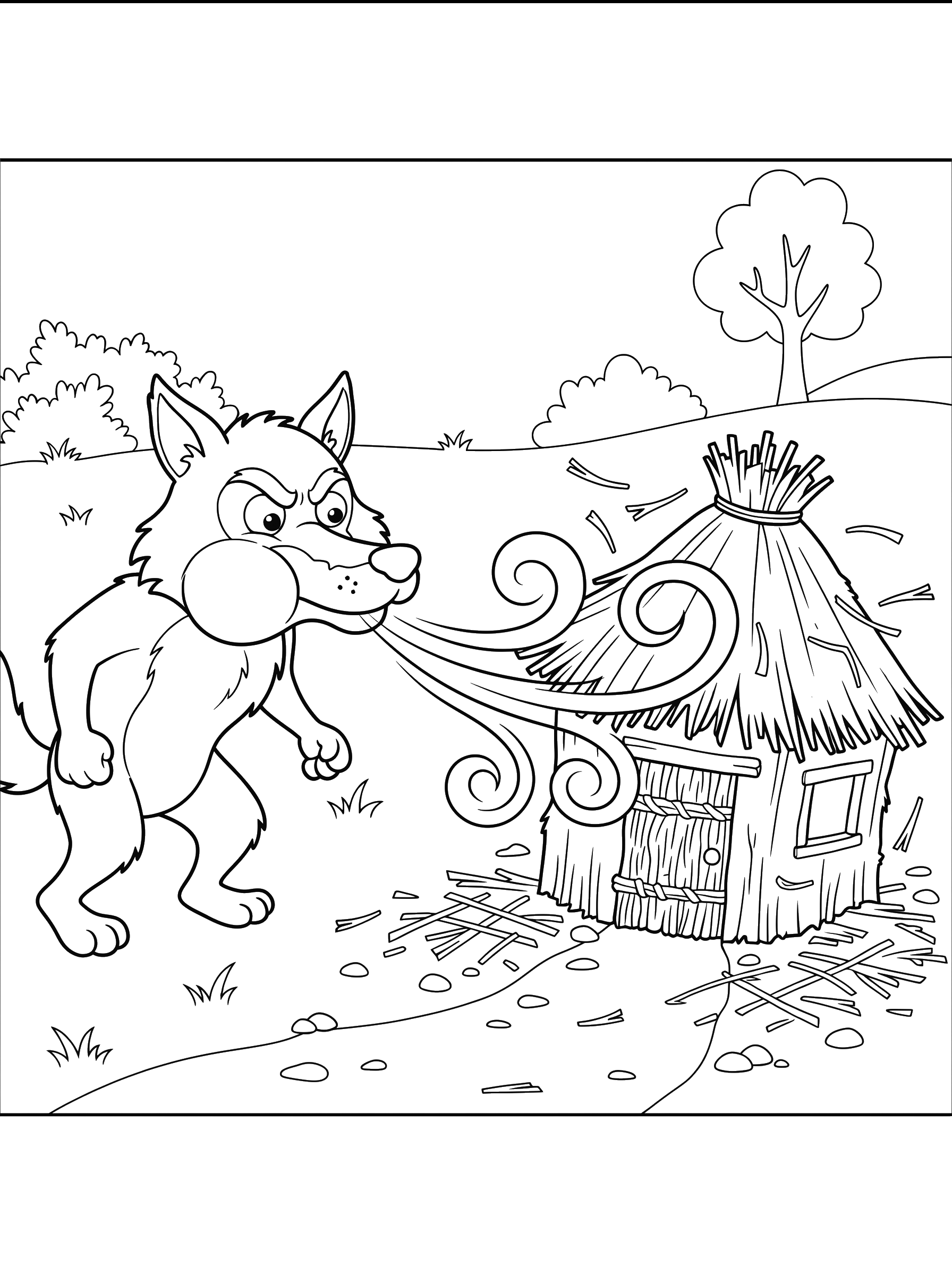Wolf and the Straw House coloring page