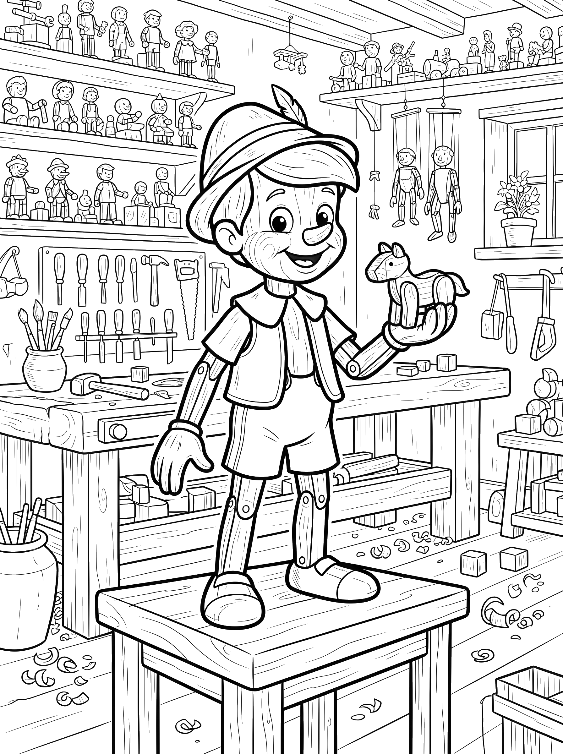 Wooden Puppet Boy coloring page
