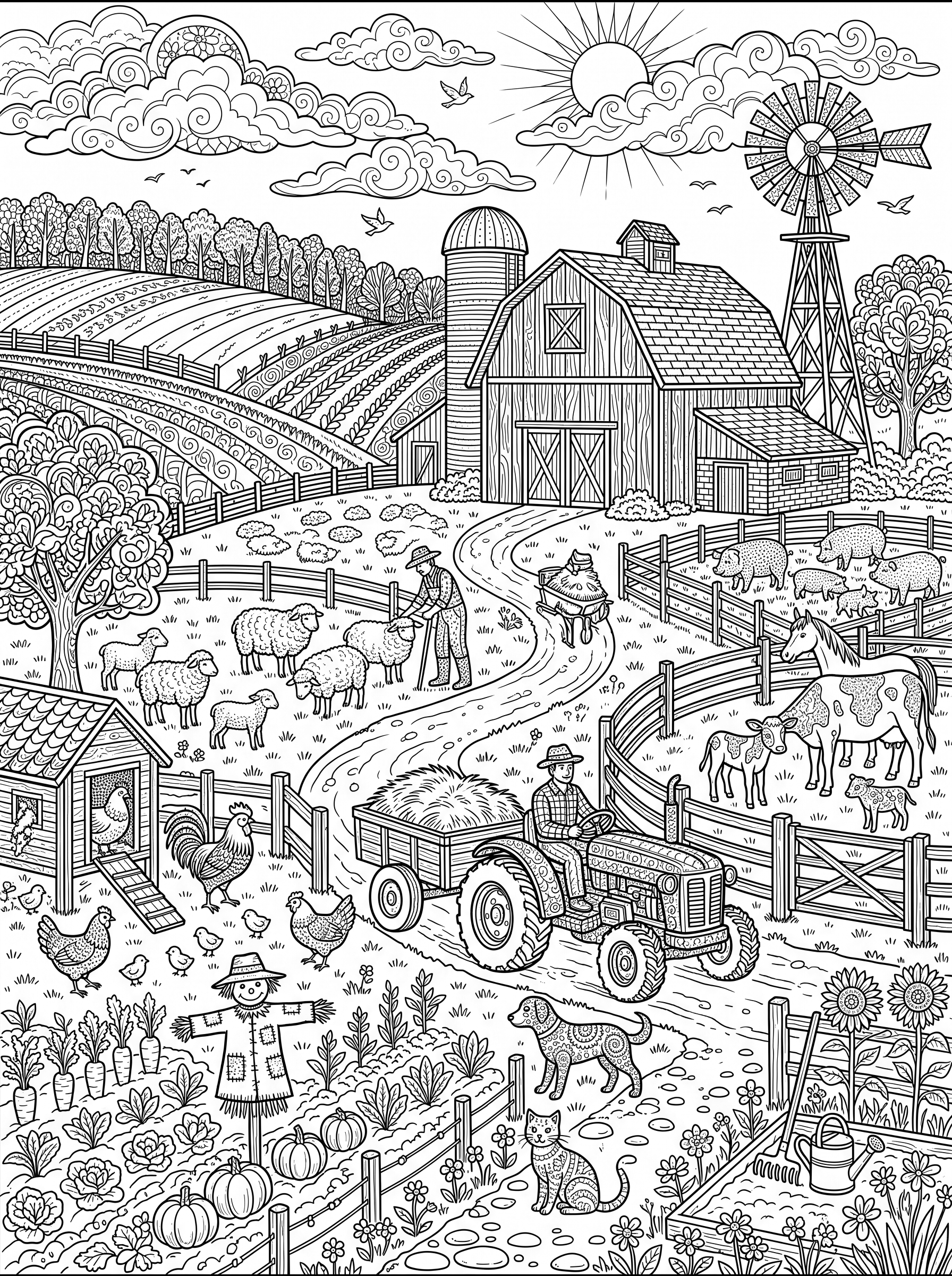 Busy Farm Day coloring page
