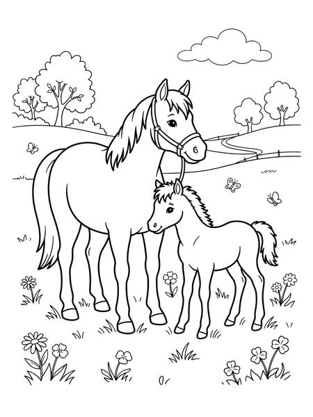 Horse and Foal in the Meadow