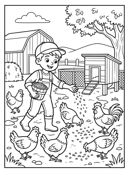 Little Farmer Feeding Chickens
