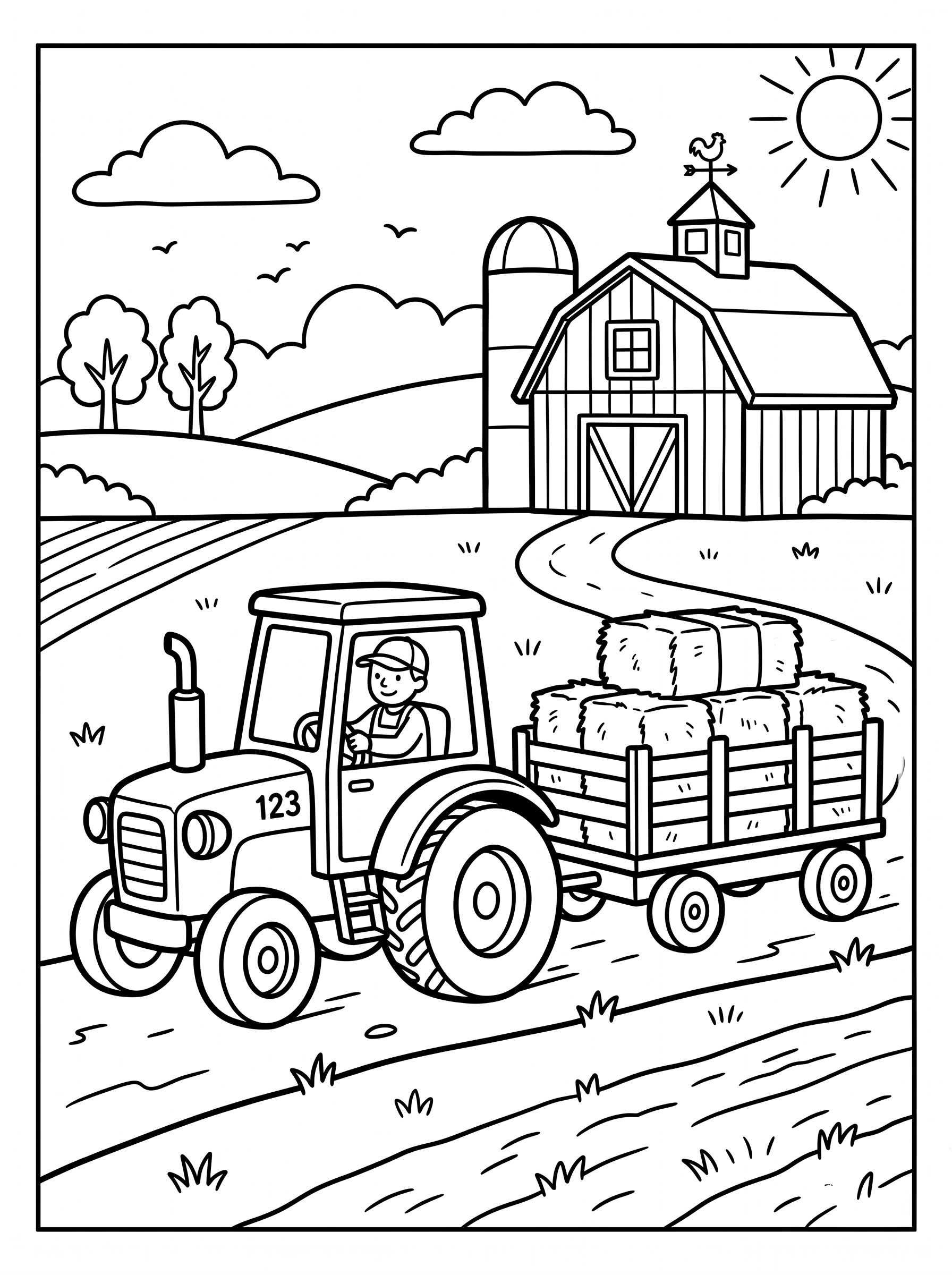 Tractor in the Field coloring page