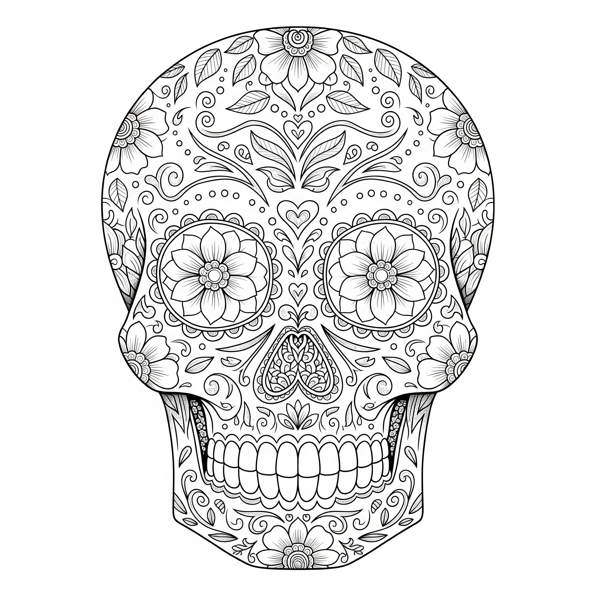 Calavera de azúcar con patrones muy detallados de flores y formas
