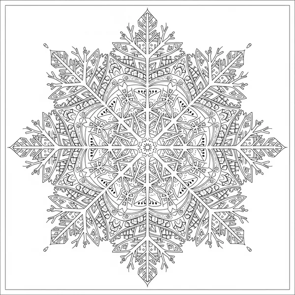 Symmetrical snowflake with very intricate mandala patterns