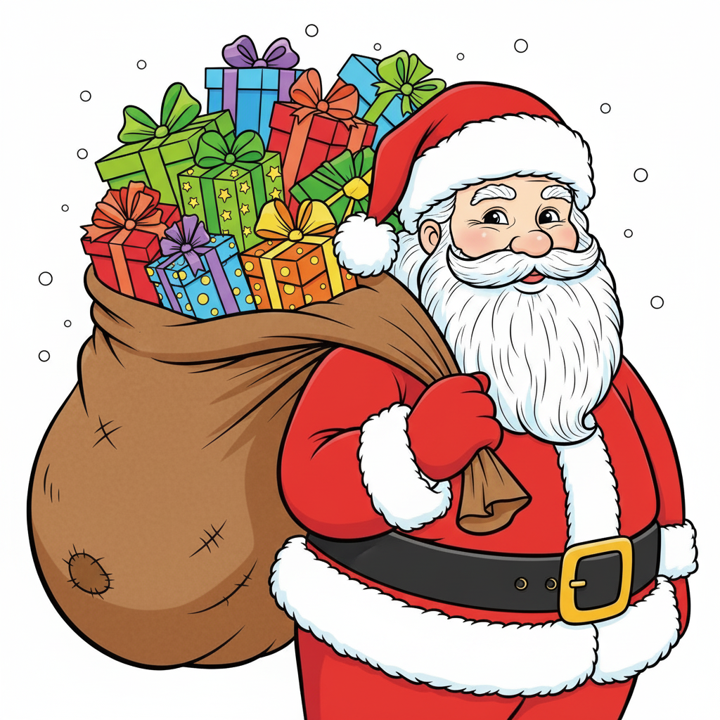Santa Claus coloreado con su traje rojo y blanco tradicional