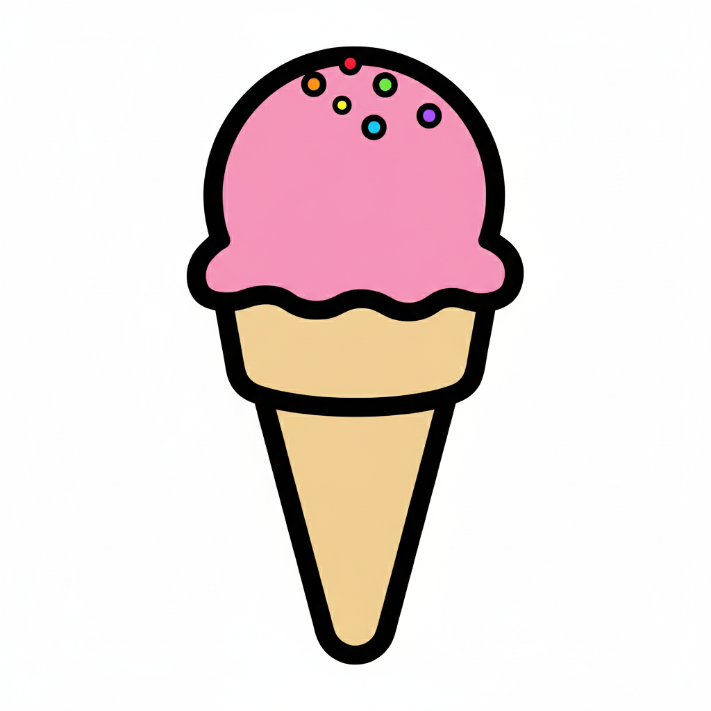 Helado coloreado con una bola rosa (fresa) y cono beige