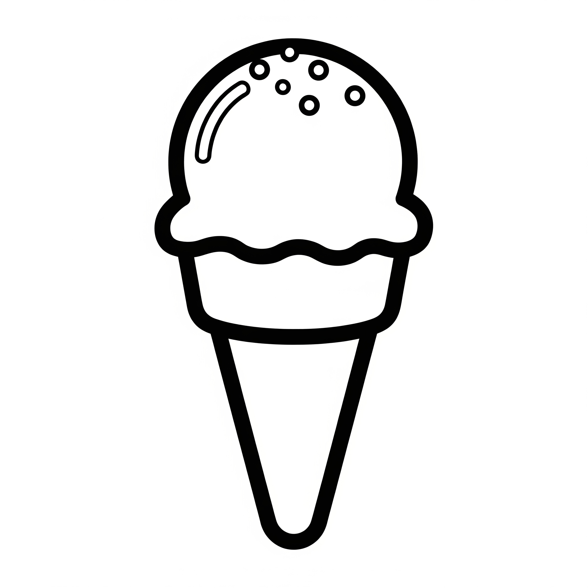 Cono de helado con una bola y chispas, de líneas gruesas