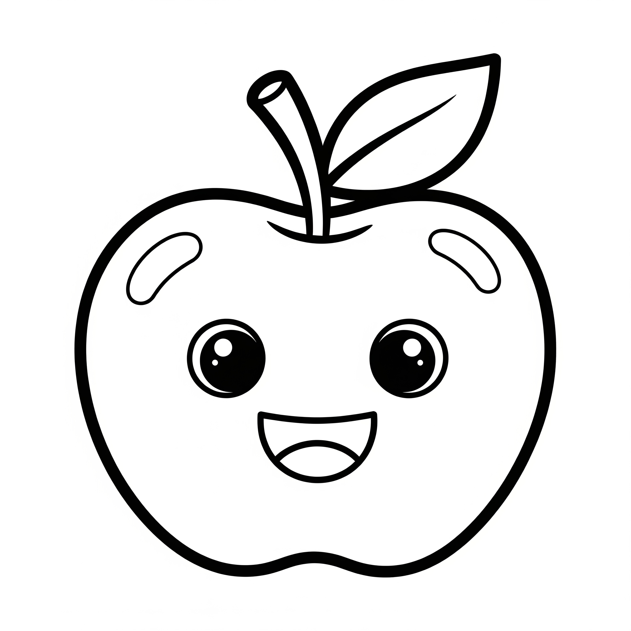 Manzana de caricatura con una cara sonriente y contornos gruesos