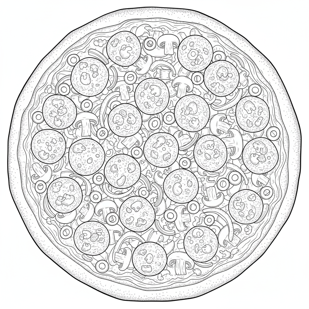 Pizza vista desde arriba con una gran variedad de ingredientes detallados