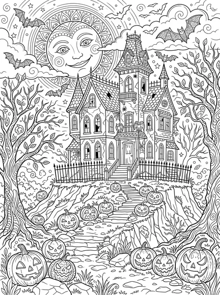 Spooky Haunted Mansion coloring page