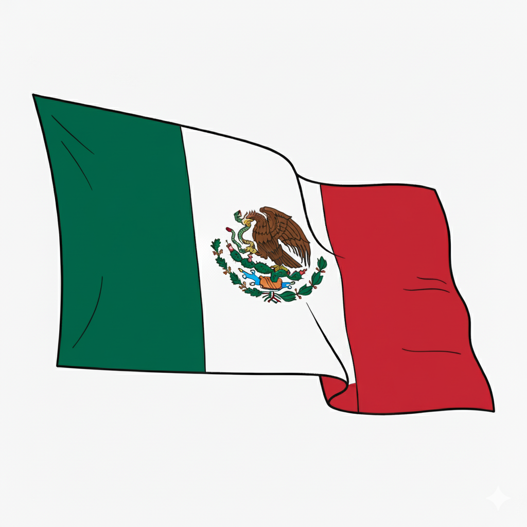 Bandera mexicana coloreada con verde, blanco, y rojo y el escudo nacional