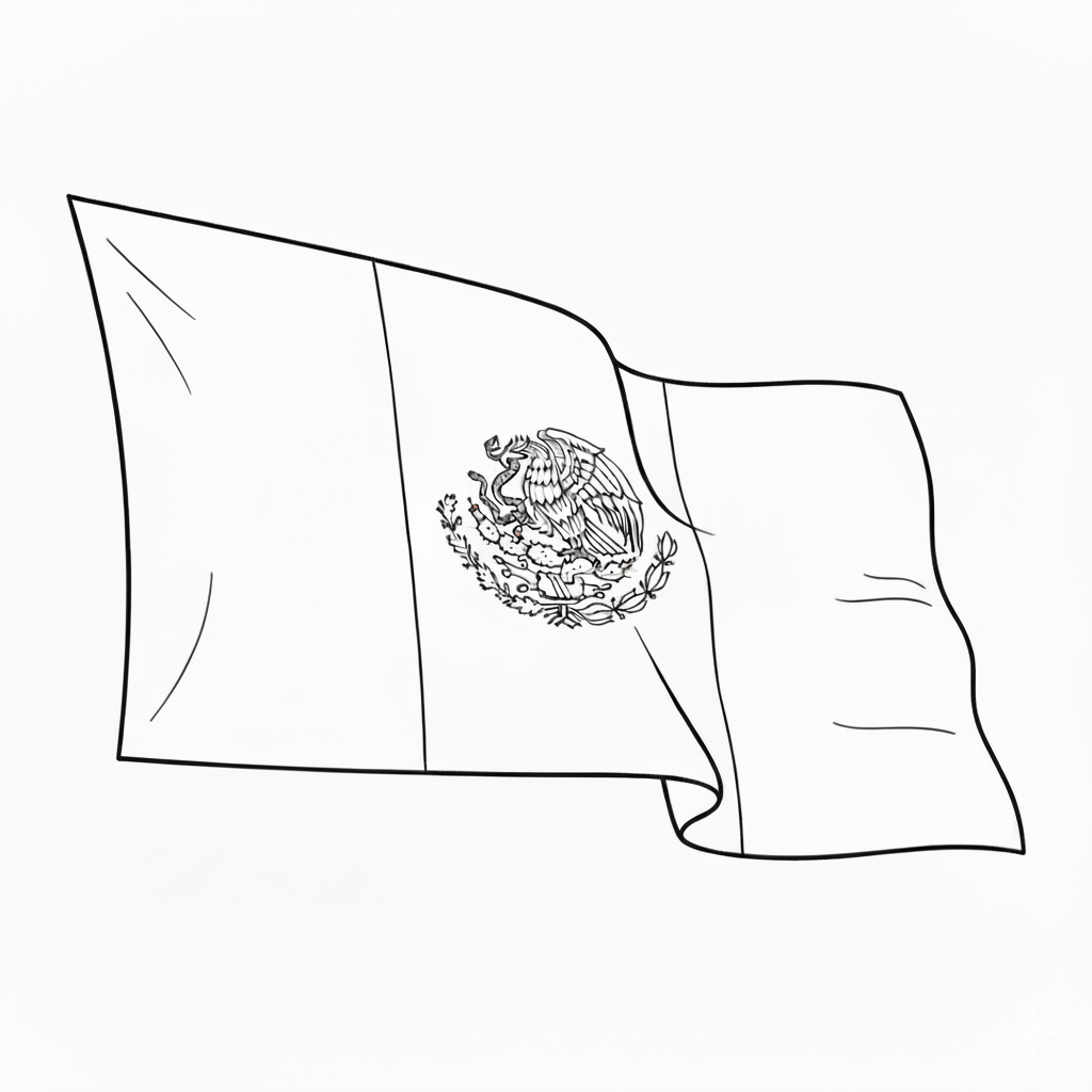 Bandera de México ondeando, con el escudo del águila detallado