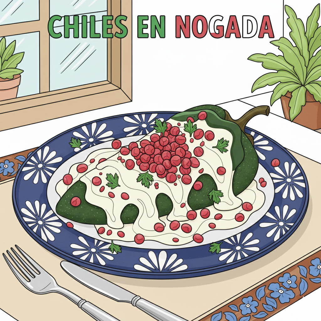 Chiles en nogada coloreados con sus vibrantes colores patrios