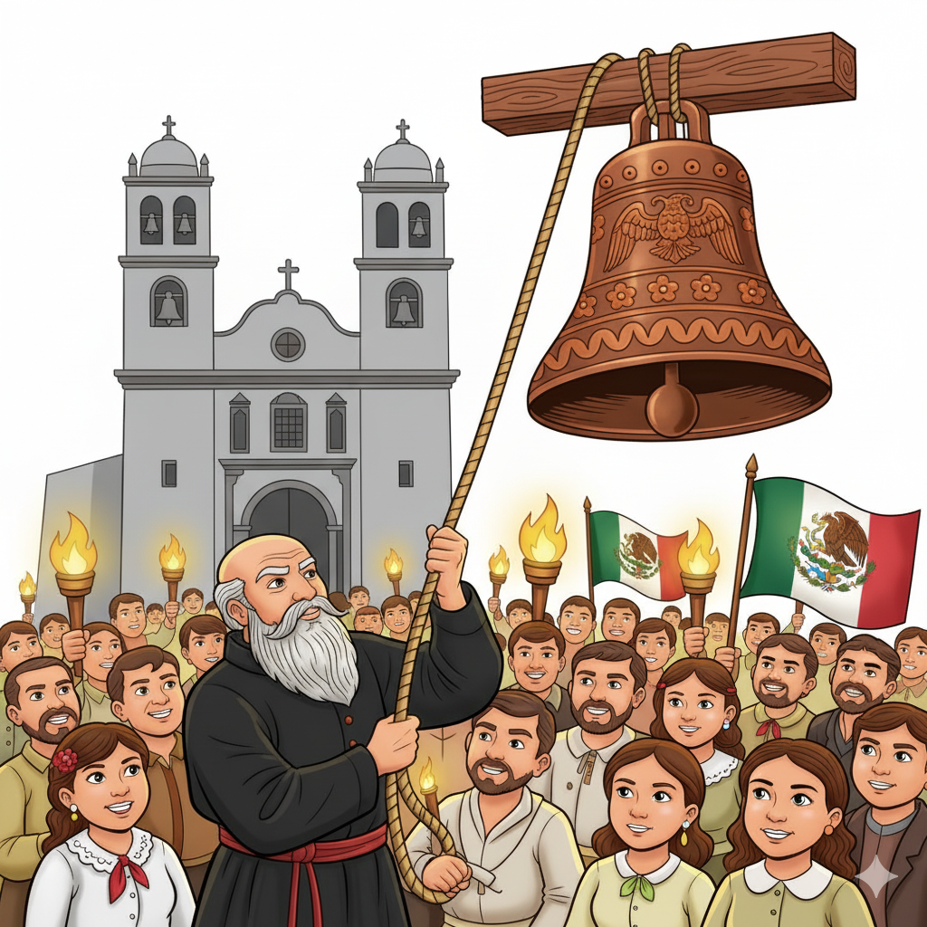 El Grito de Dolores coloreado con gente celebrando