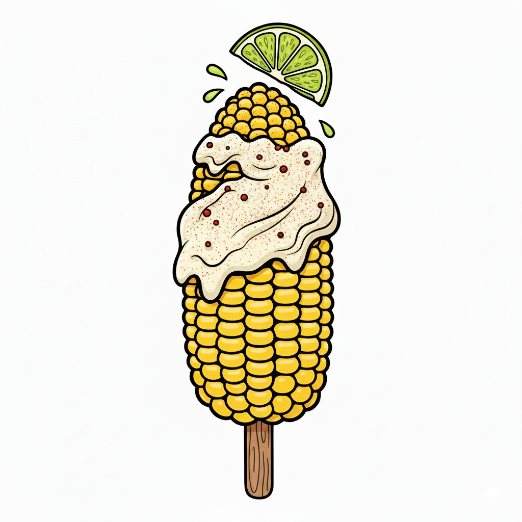 Elote preparado coloreado con sus ingredientes apetitosos