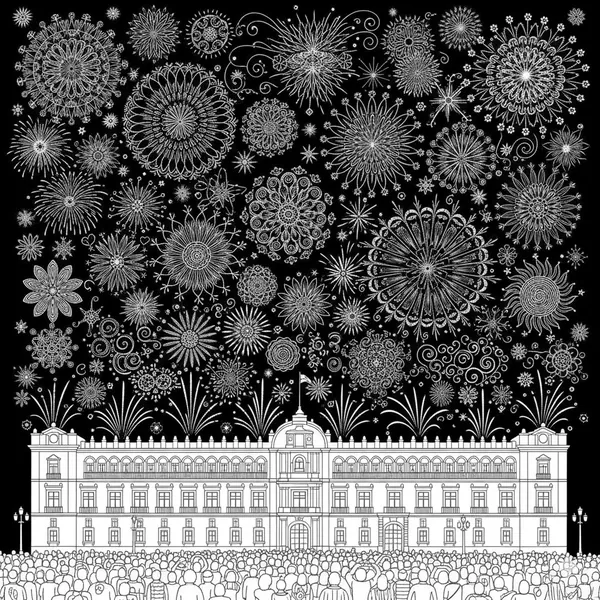 National Palace and Cathedral in the Zócalo with fireworks