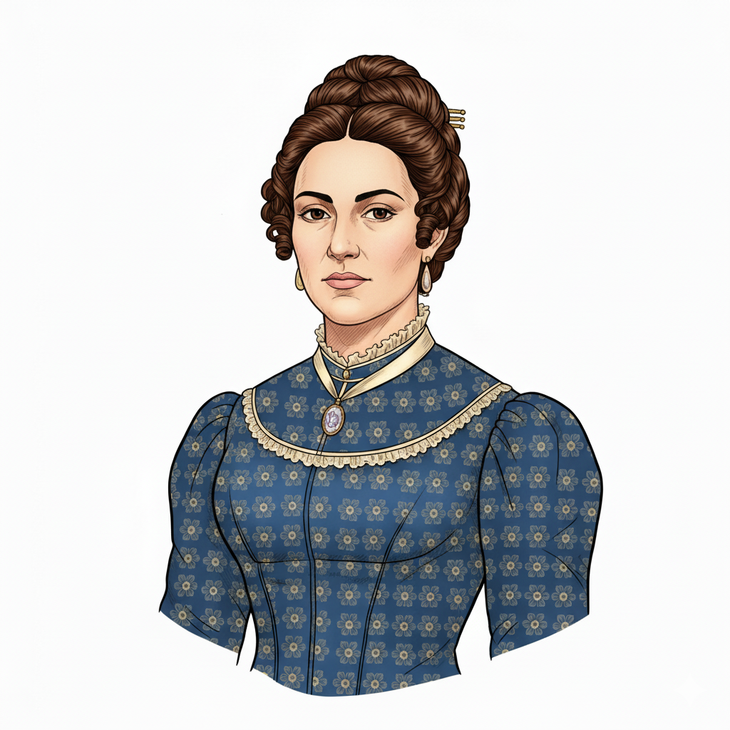 Retrato de La Corregidora coloreado con ropas elegantes del siglo XIX
