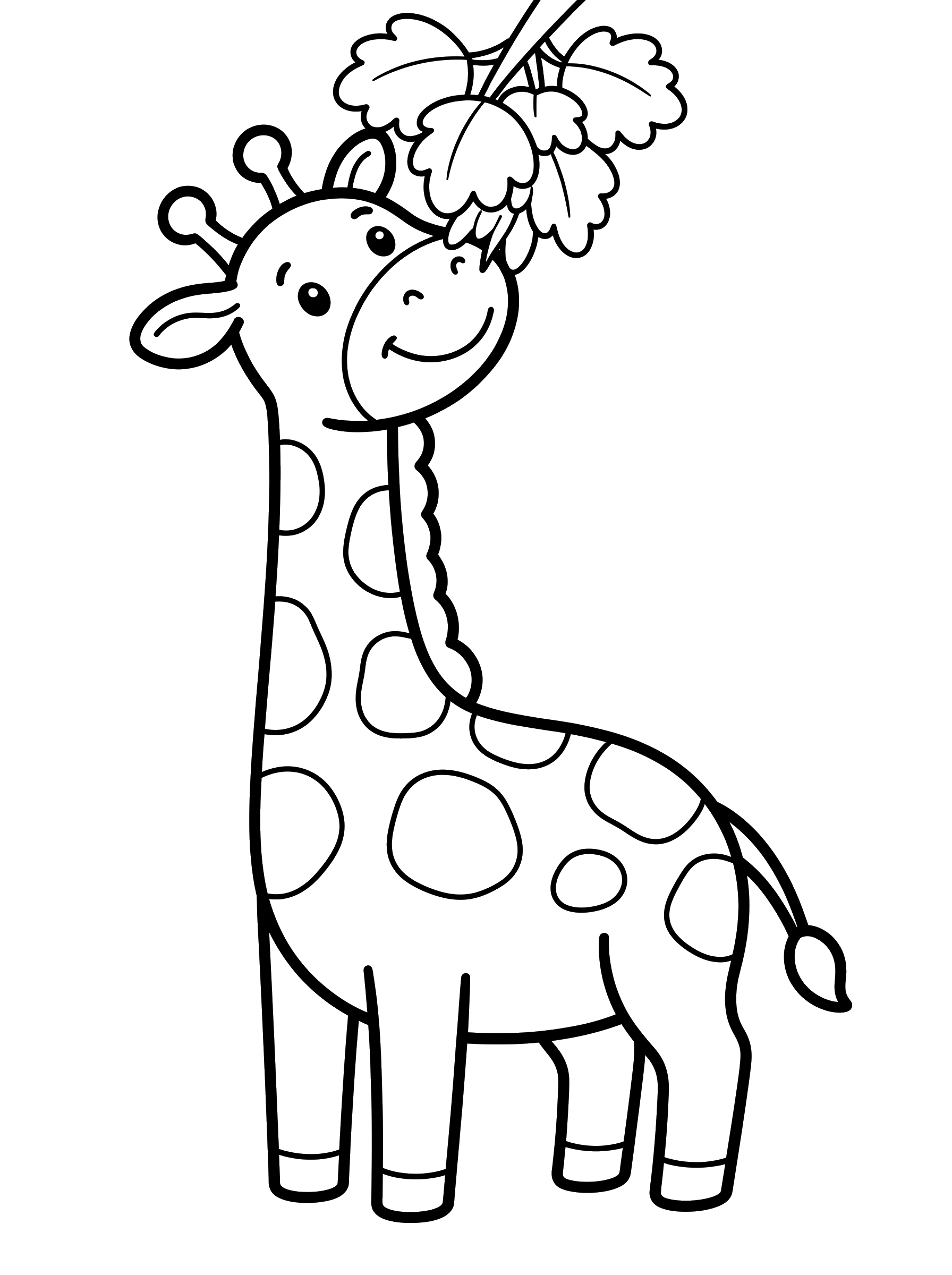Happy Giraffe Eating Leaves coloring page