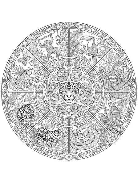 Jungle Animals Mandala coloring page