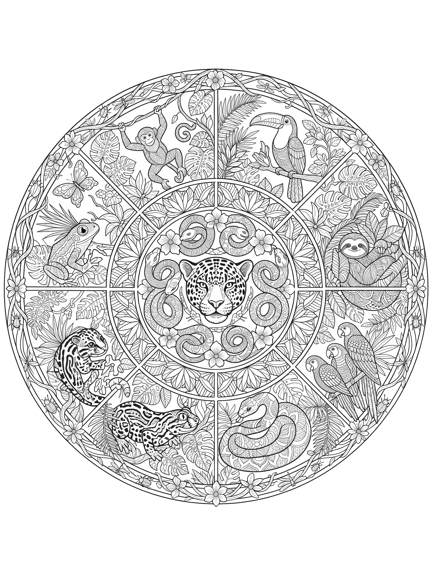 Jungle Animals Mandala coloring page
