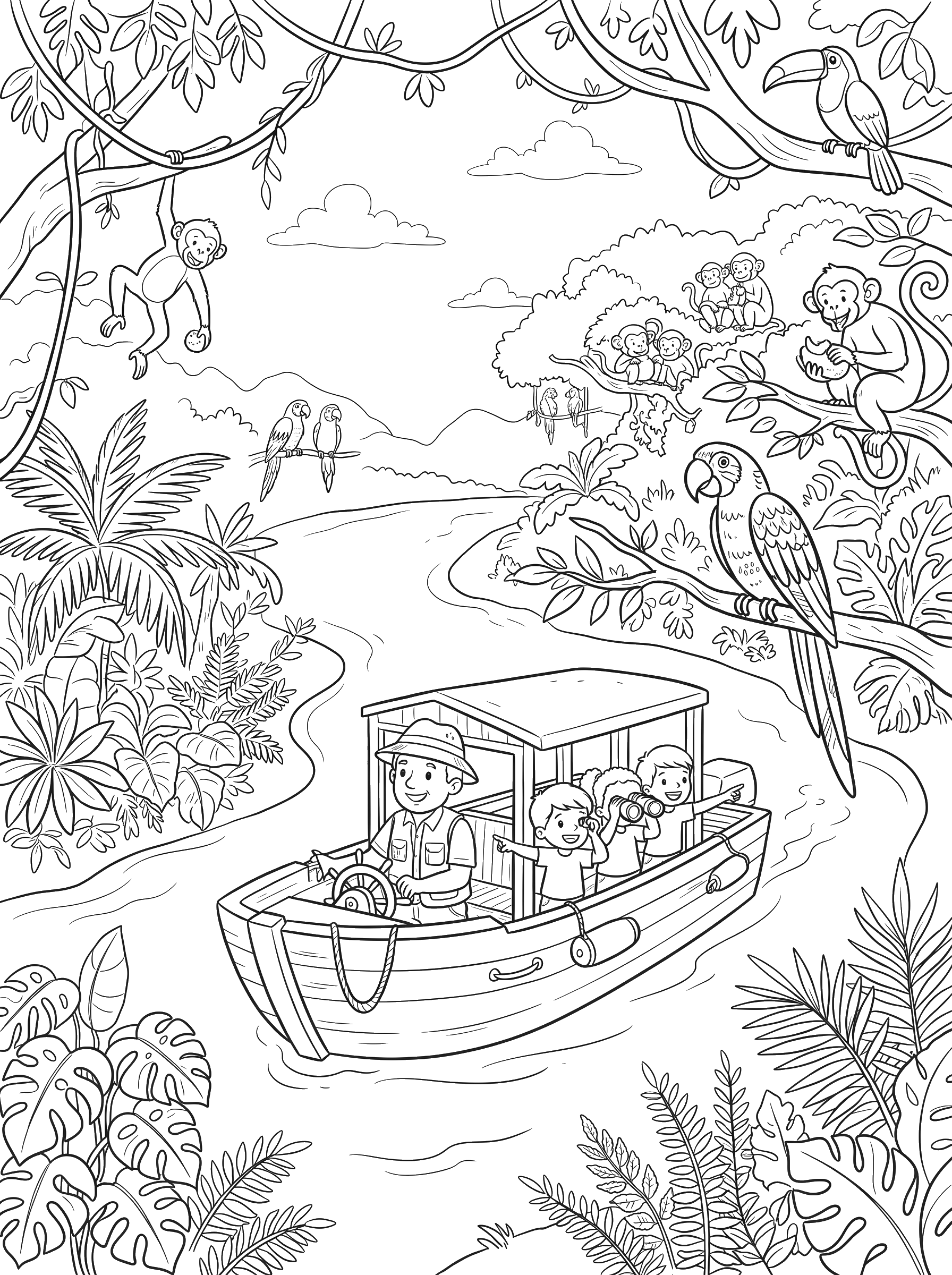 Jungle River Boat coloring page