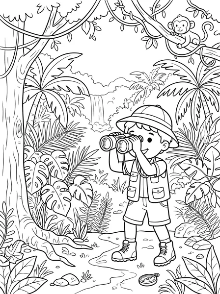 Little Jungle Explorer coloring page