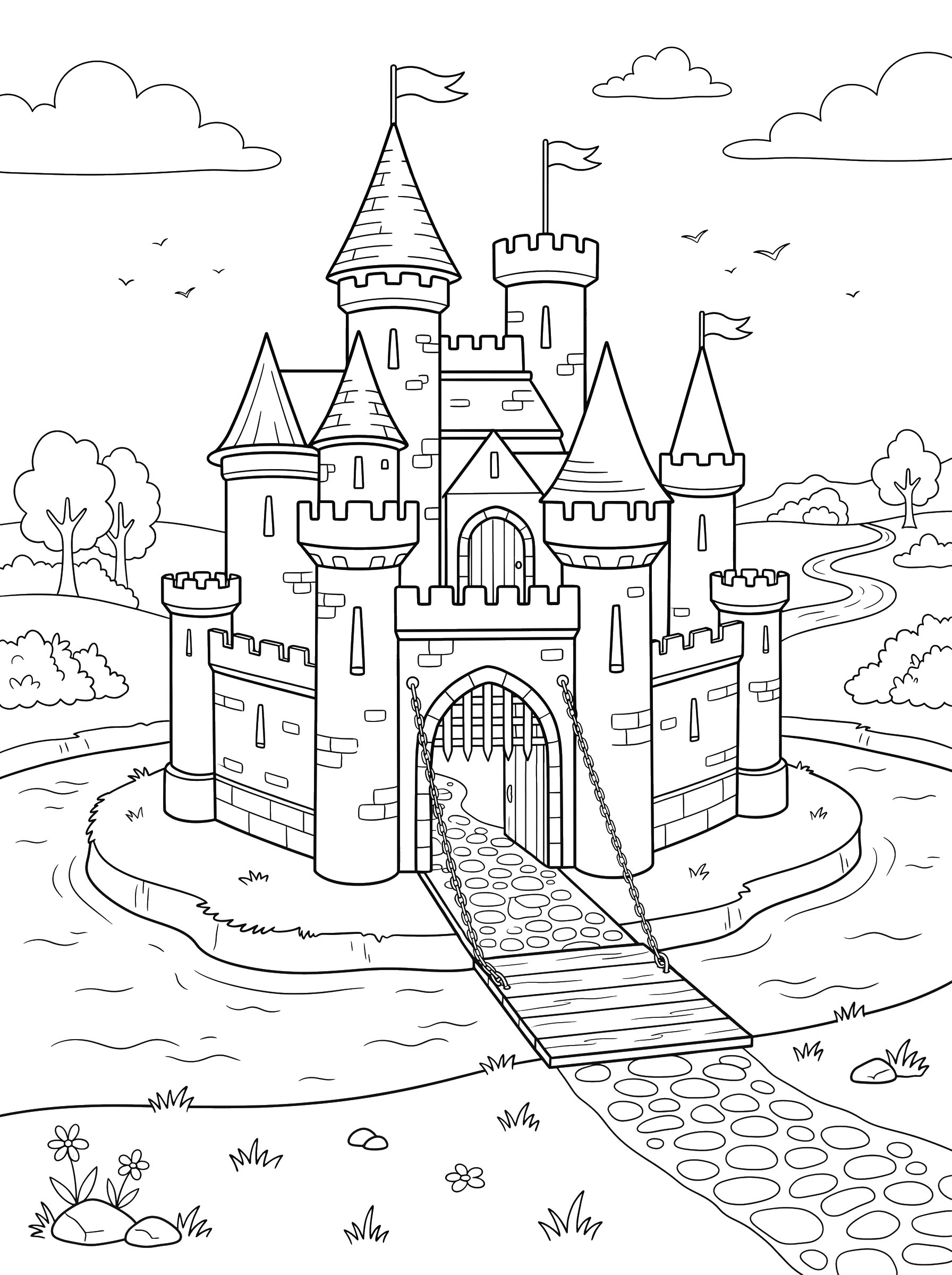 Castle with a Drawbridge coloring page