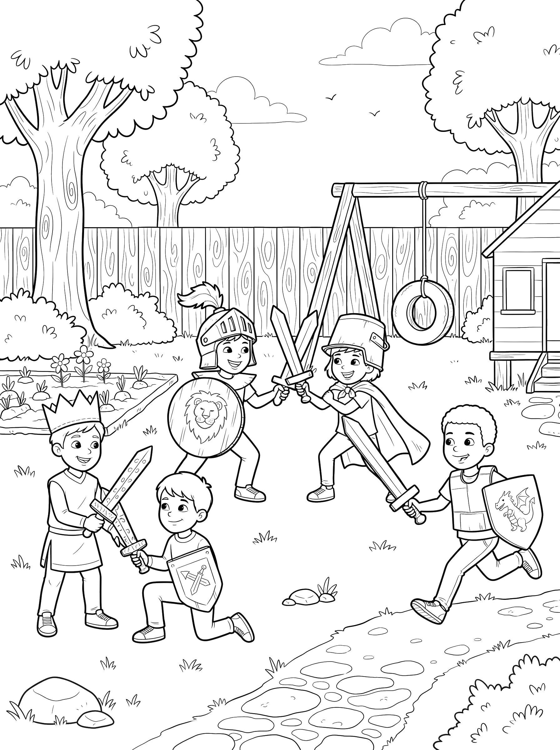 Kids Playing Knights coloring page