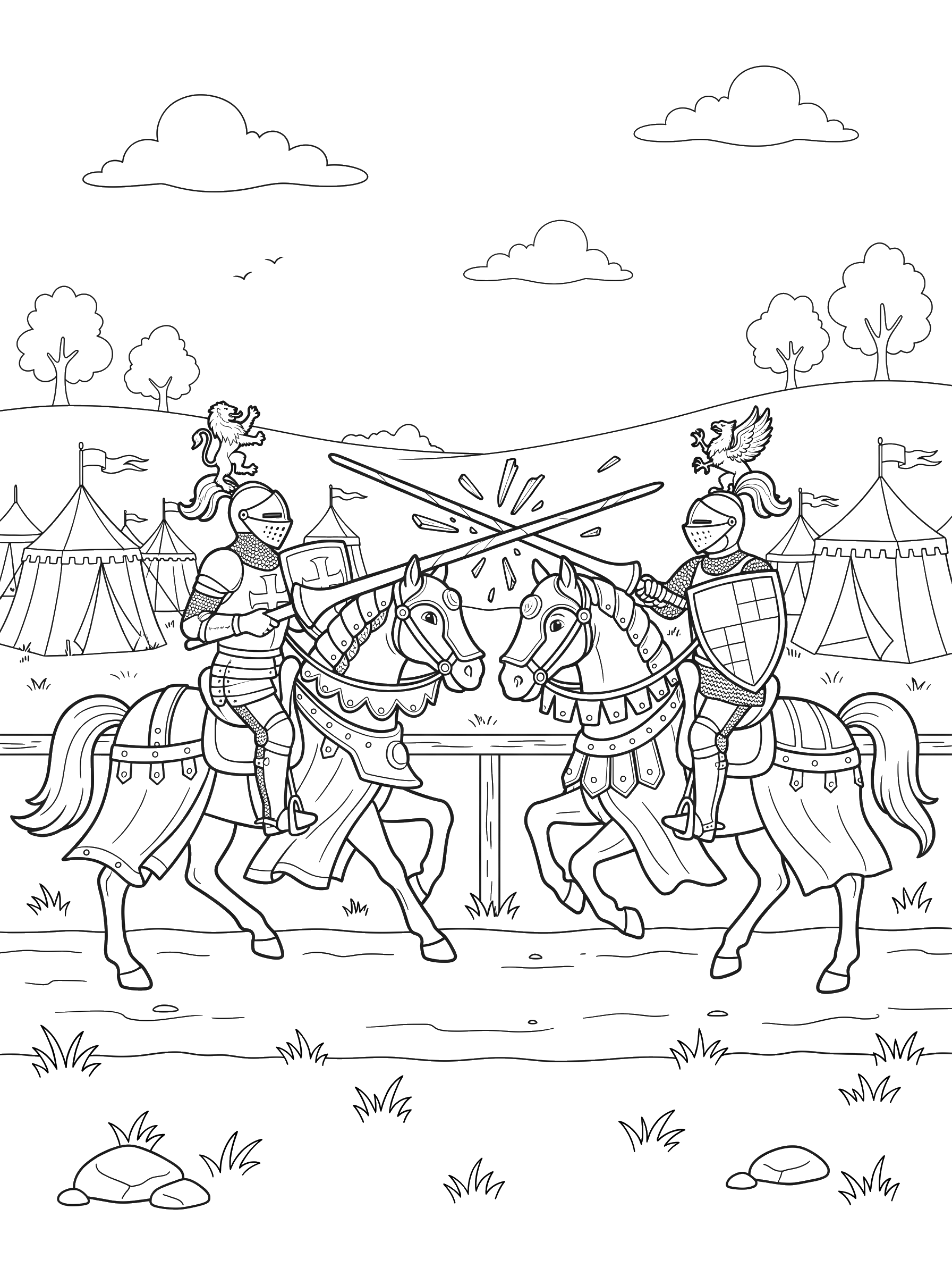 Knights Jousting coloring page