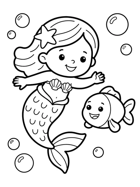 Baby Mermaid and Fish Friend