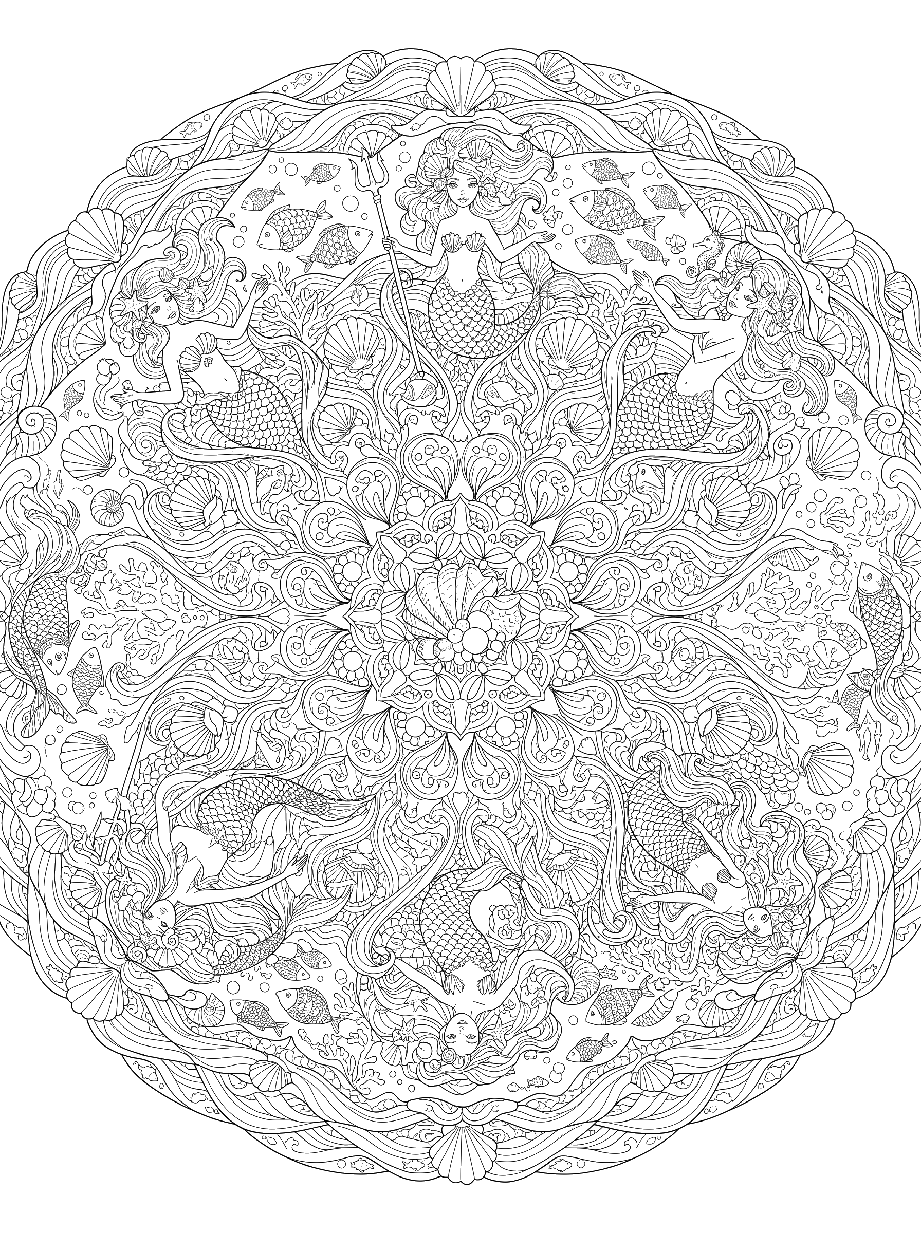 Mermaid Mandala coloring page
