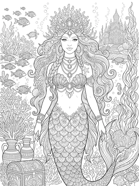 Mermaid Queen Portrait coloring page