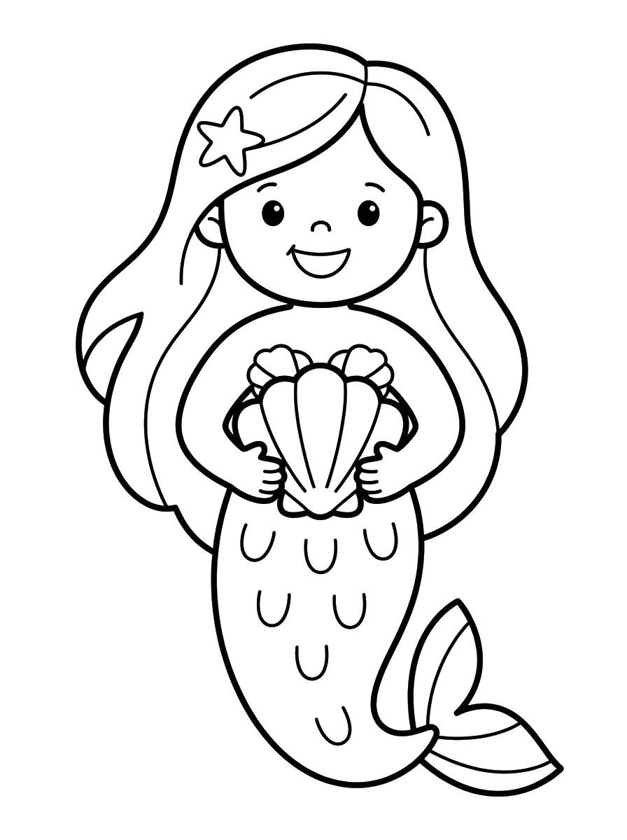 Mermaid with a Seashell coloring page