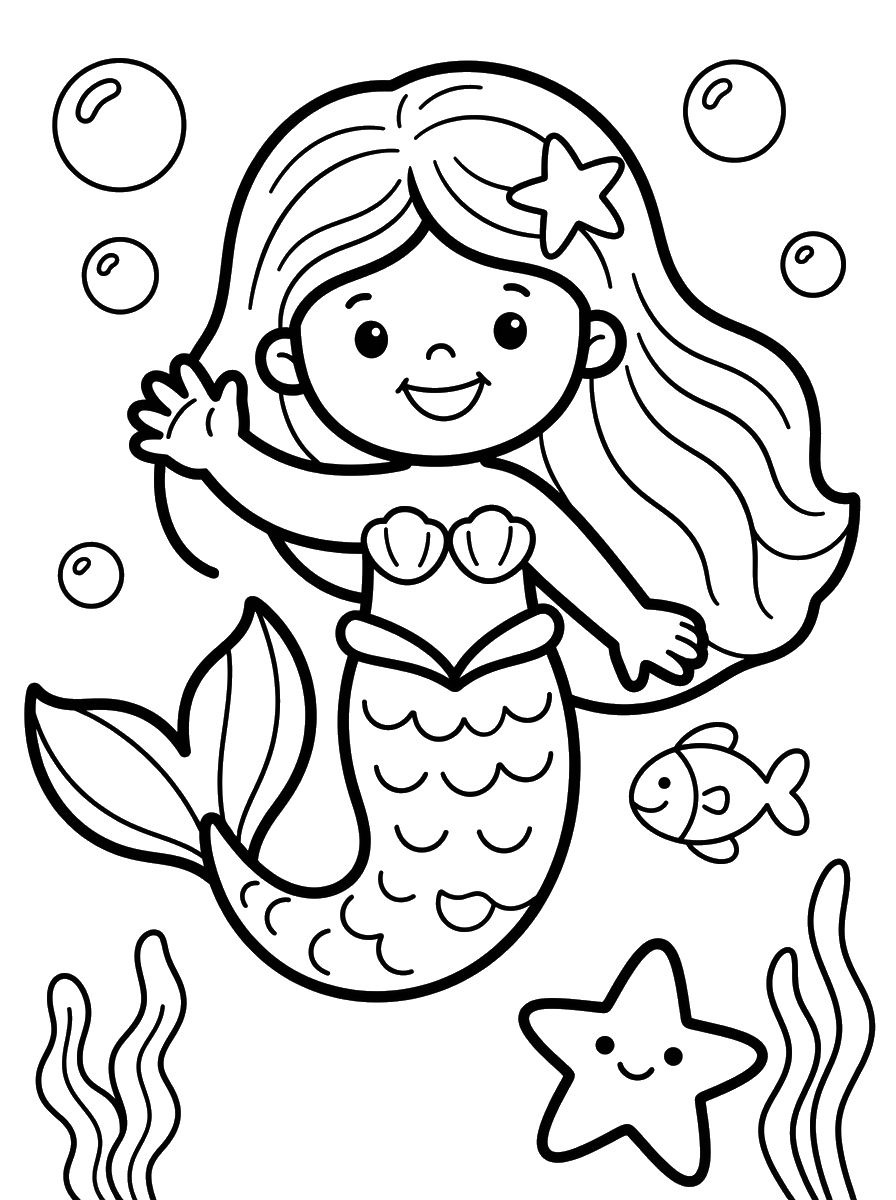 Waving Little Mermaid coloring page
