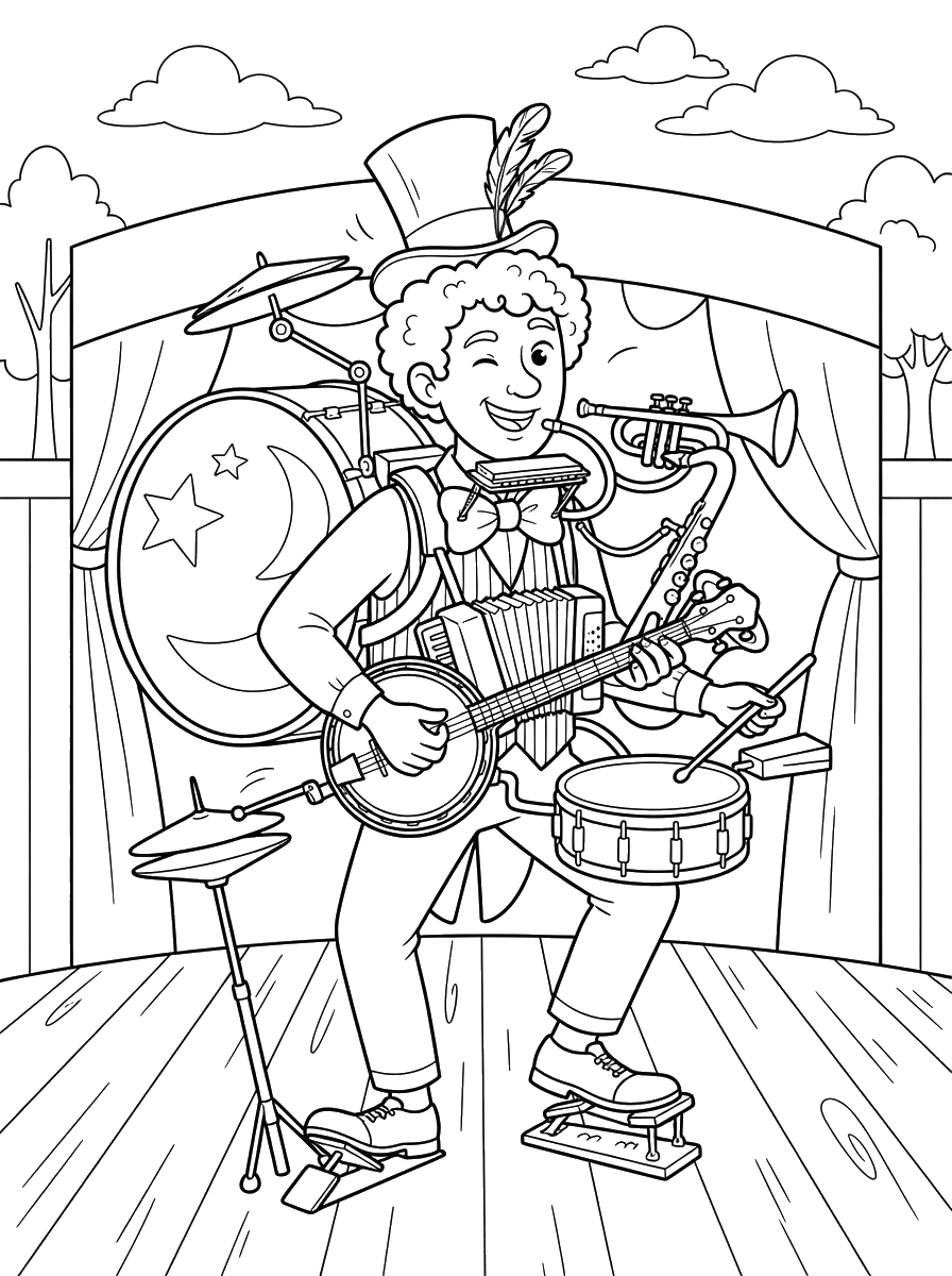 Funny One-Man Band coloring page