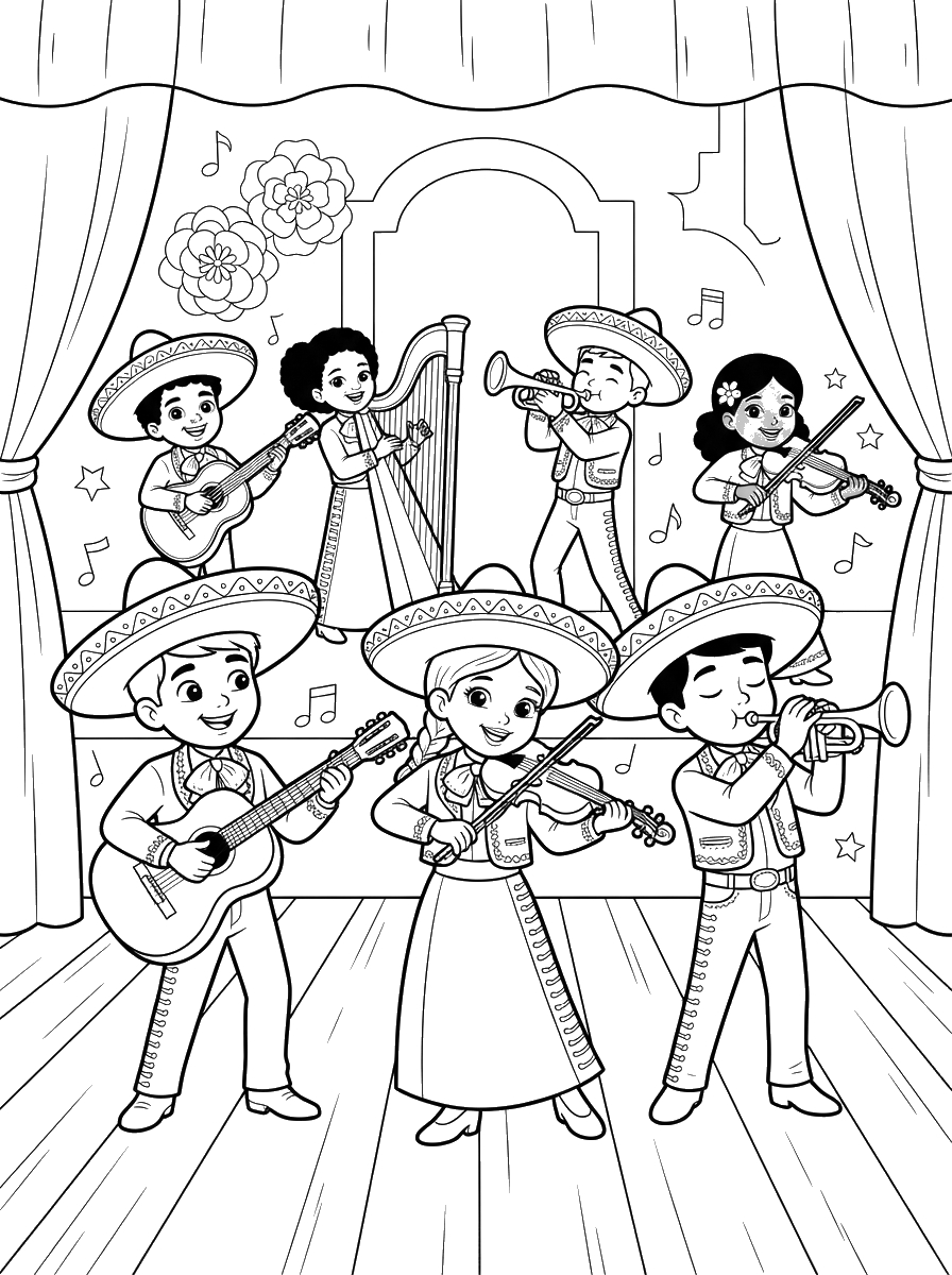 Little Mariachi Band coloring page