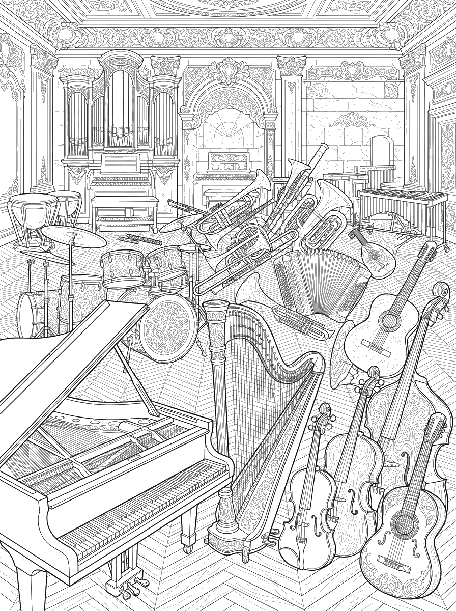 Musical Instrument Collage coloring page