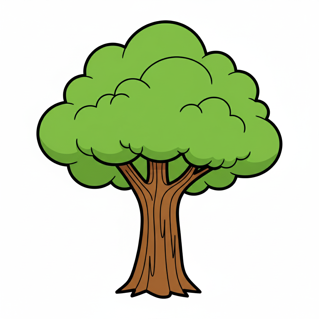 Árbol coloreado con tronco marrón y hojas verdes