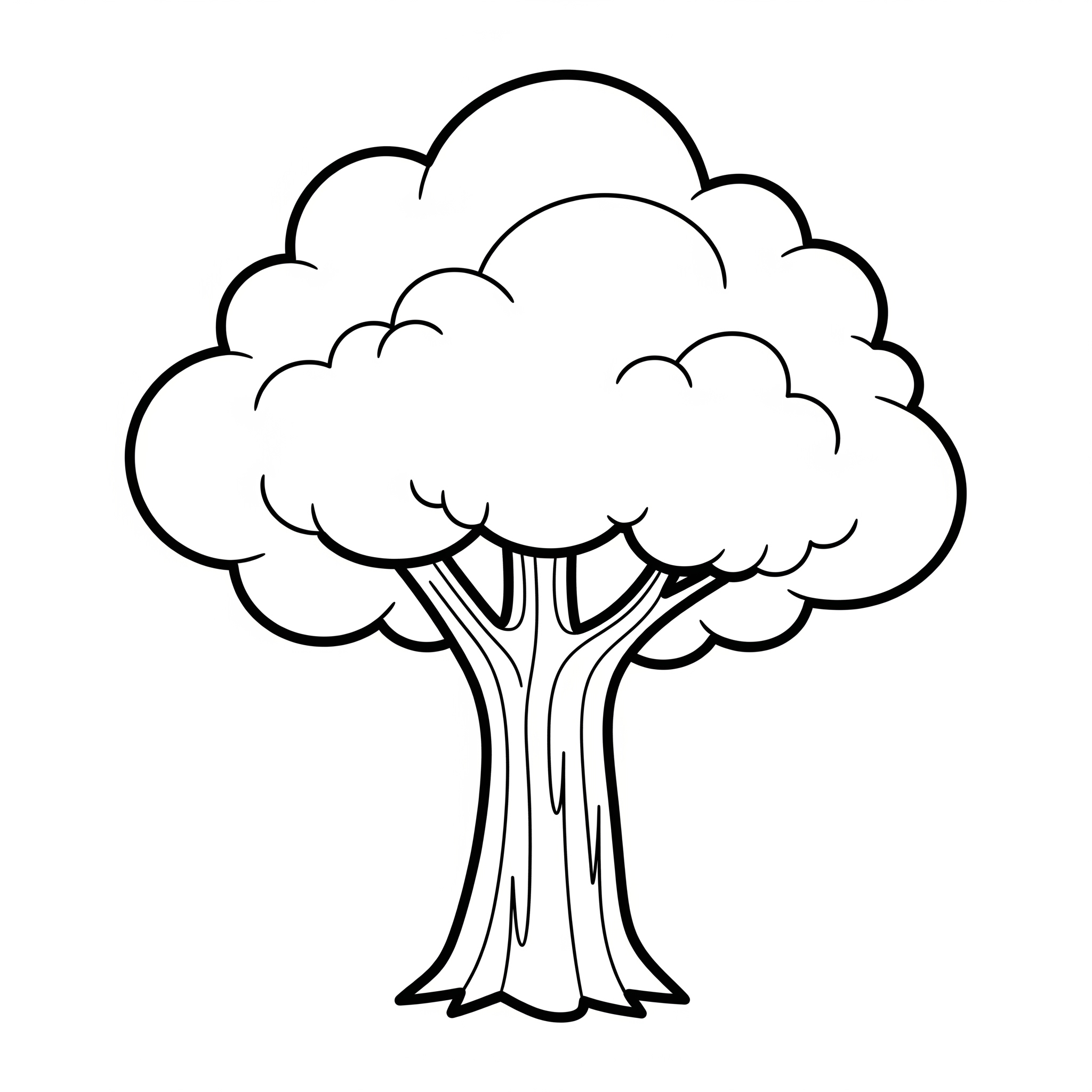 Árbol con tronco grueso y copa en forma de nube, líneas simples