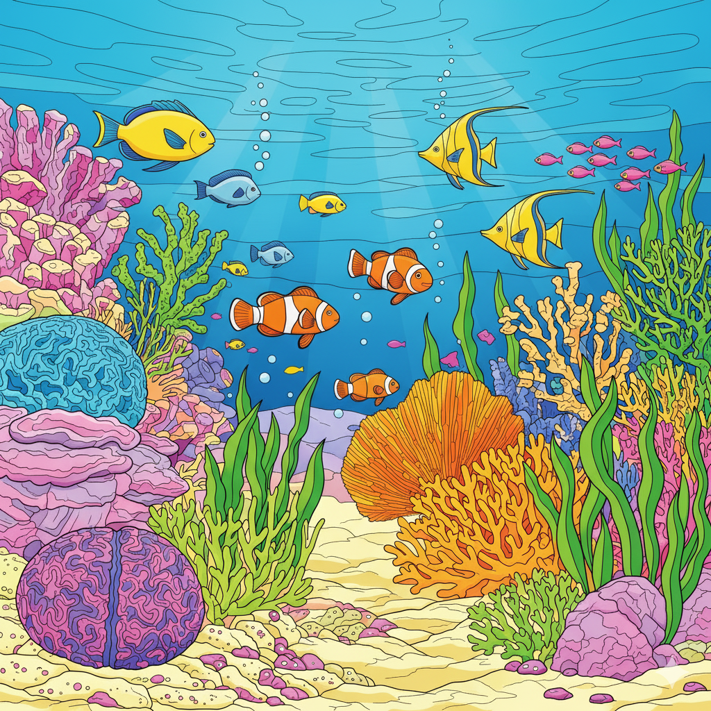 Arrecife de coral coloreado con una explosión de colores brillantes