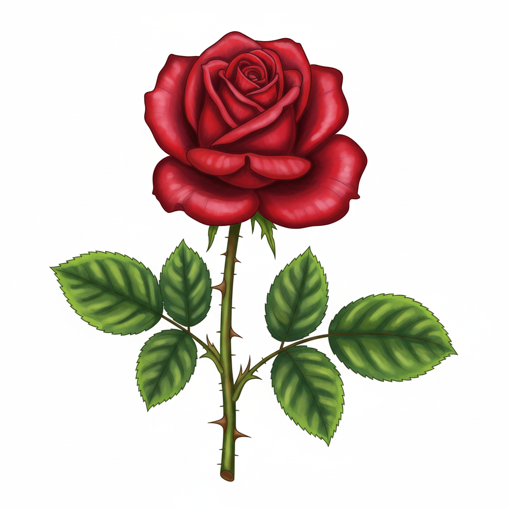 Rosa coloreada con sombreado realista en tonos de rojo y rosa