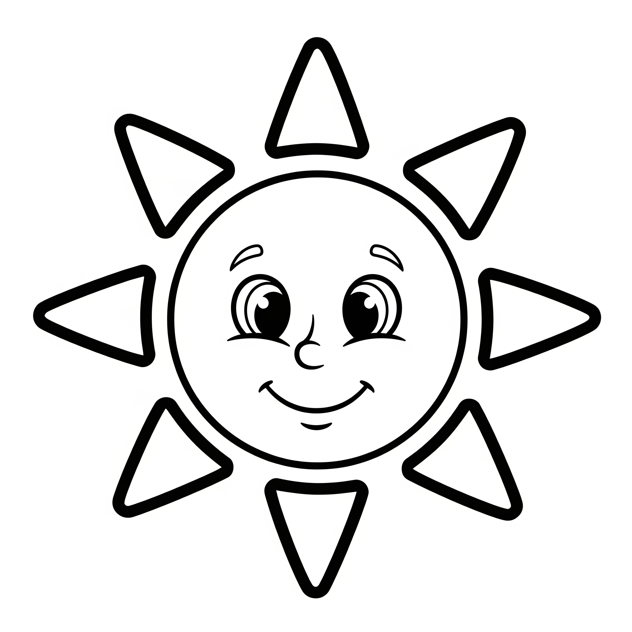 Sol de caricatura con cara feliz y rayos grandes y triangulares