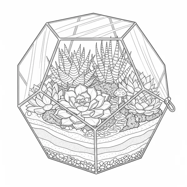Glass container with a variety of detailed succulents