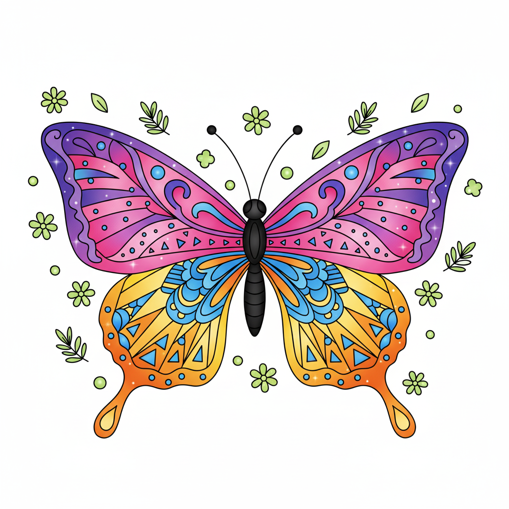 Mariposa mágica coloreada con colores brillantes