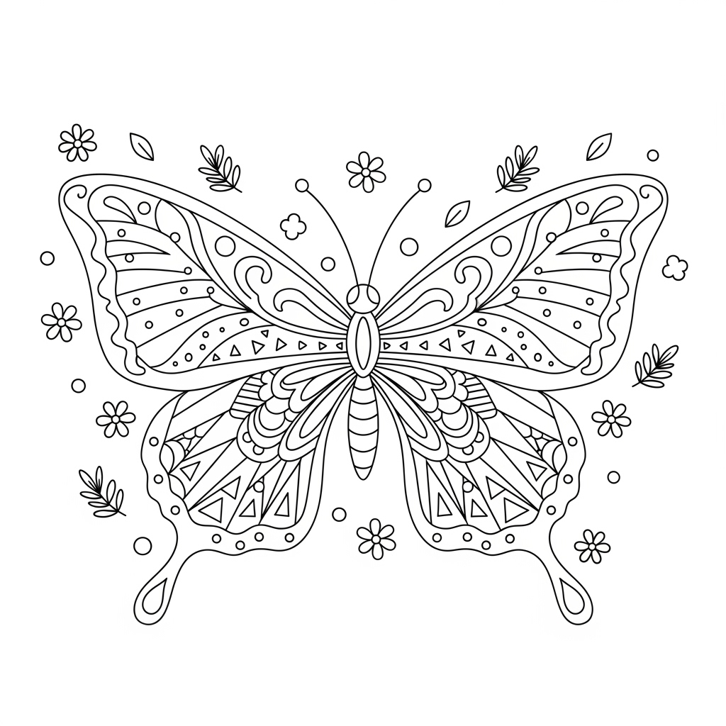 Mariposa mágica sin colorear - diseño de líneas delicadas
