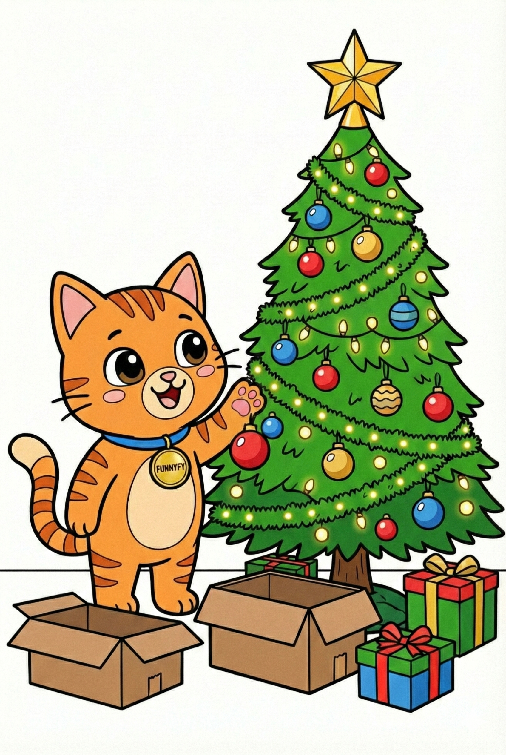 Nuggis decorando un árbol de navidad, ejemplo coloreado