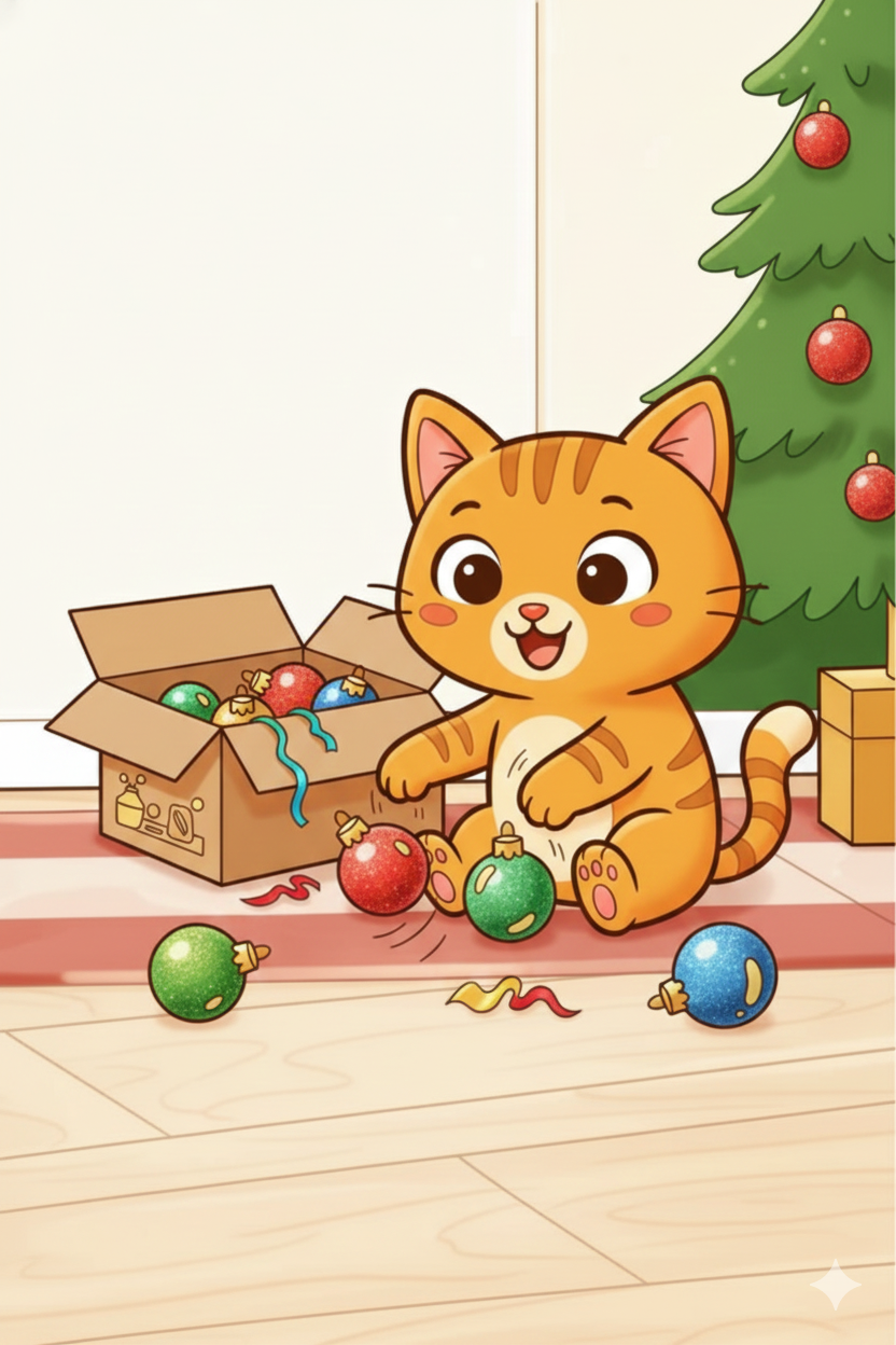 Nuggis jugando con esferas de navidad, ejemplo coloreado