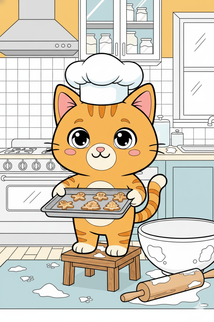 Nuggis horneando galletas de jengibre, ejemplo a color